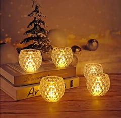 Amber Shine Crystal Tealight Candle Holder For Home And Office Decor Cell Operated