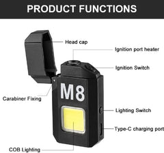 Dh-001 Cob Led Flashlight With Lighters Dual Arc Pulse Flameless Lighter Type C Rechargeable Lighter Work Light Mini Light Men’s Gift | Dual Arc Pulse Flameless Lighter