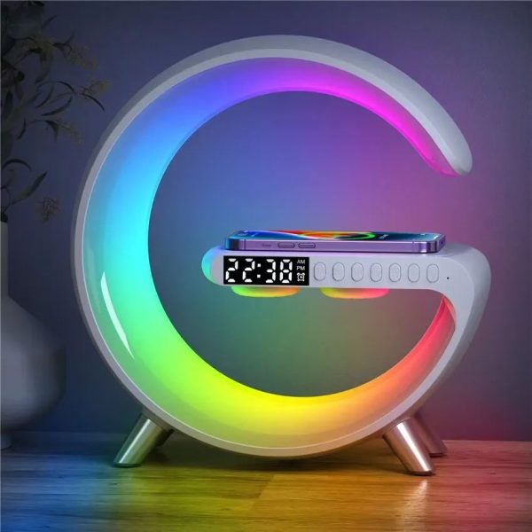 G63 Rgb Light Bluetooth Speaker With 10w Wireless Charging 4 In 1 Led Atmosphere Rgb Night Light Alarm Clock Desk Lamp Bluetooth Speaker Wireless Charging Modern