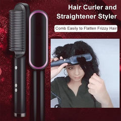 Hqt-909b Electric Hair Straightening & Curling Comb/brush – Dual-purpose Professional Hair Styler, Non-damaging Splint, | 2 In 1 Hair Straightener | ( Random Color )