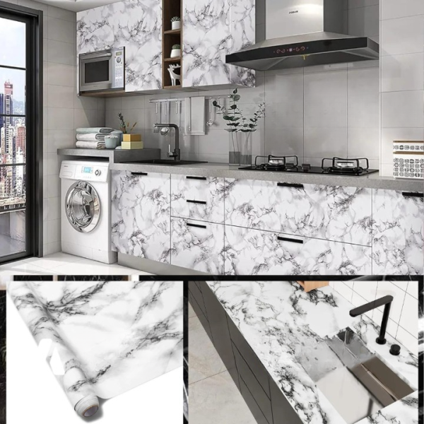 Self Adhesive White Marble Sheet Sticker For Kitchen, Cupboard, Wall – Anti Oil And Heat Resistant Wallpaper (60 X 200 Cm)