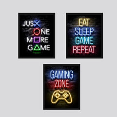 Set Of 3 Gaming Text Neon Wall Frames / Wall Frame For Room Decoration