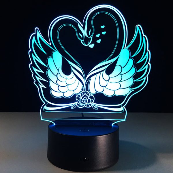 Swan Love Heart Illusion Lamp,romantic Glow, Beautiful Lighting Piece ( Approximately 8 X 6 Inches )