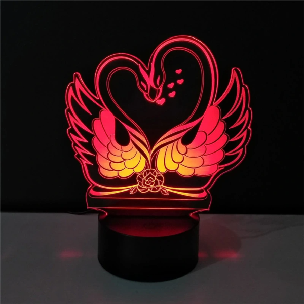 Swan Love Heart Illusion Lamp,romantic Glow, Beautiful Lighting Piece ( Approximately 8 X 6 Inches )