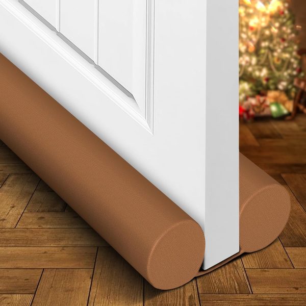 Two-sided Door Draft Stopper Weather Stripping Window Breeze Blocker Adjustable Door Sweeps, Dark Brown