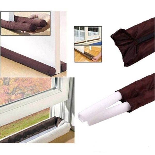 Two-sided Door Draft Stopper Weather Stripping Window Breeze Blocker Adjustable Door Sweeps, Dark Brown