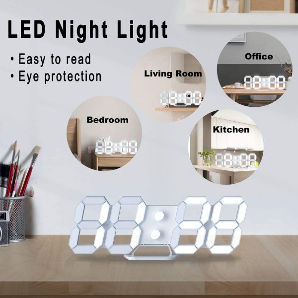 White 3d Led Digital Clock, Desk Alarm Clock | Home Decoration Wall Clock For Bedroom Office Living Room